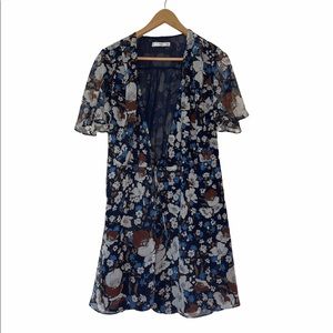 MNG Suit | Navy Blue Floral Wrap Dress | Mini Dress | Small